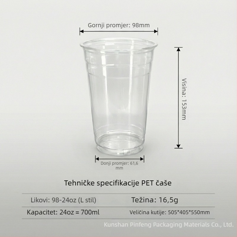 Jednokratne PET čaše s poklopcem, 501–600 ml, prozirne, okruglog oblika, za milk tea, hladna pića, jogurt — biorazgradivo, moguć tisak logotipa, prilagodljivo