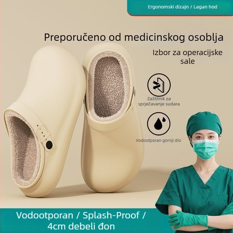 Medicinskog razreda vodootporne pamučne papuče za muškarce, zima, s fleece podstavom, debela potplata, protuklizne
