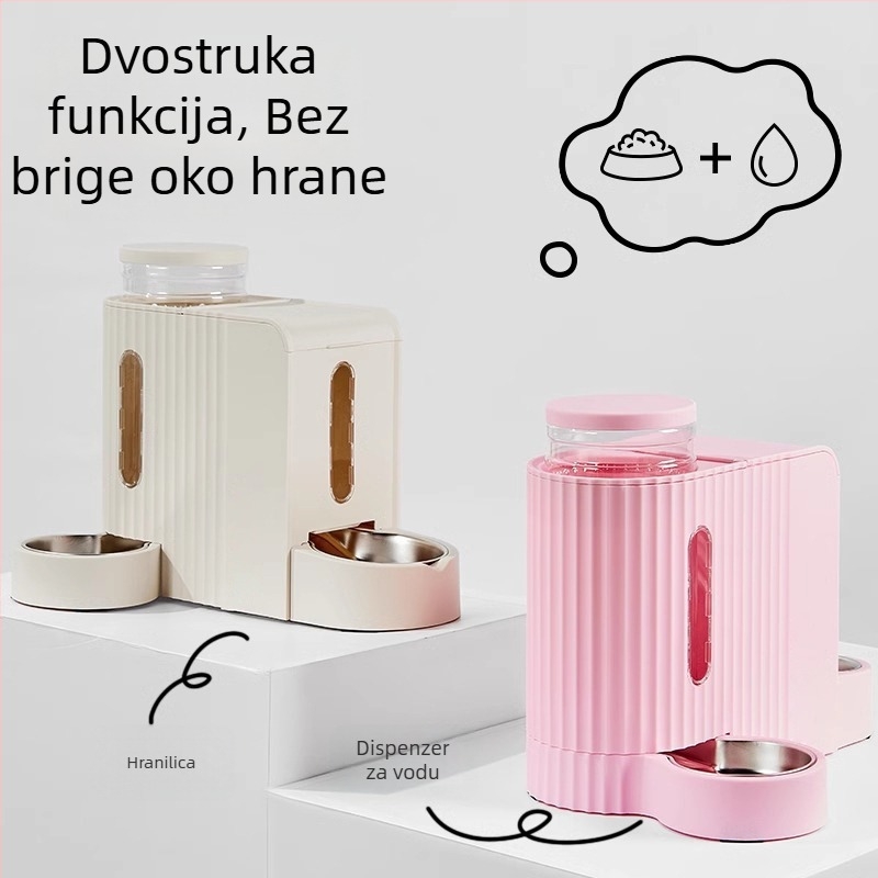 Automatski dispenser vode i hranilica za mačke i pse, sve-u-jednom uređaj za hranjenje i vodu, plastika, mpets, pakiranje od 2 komada