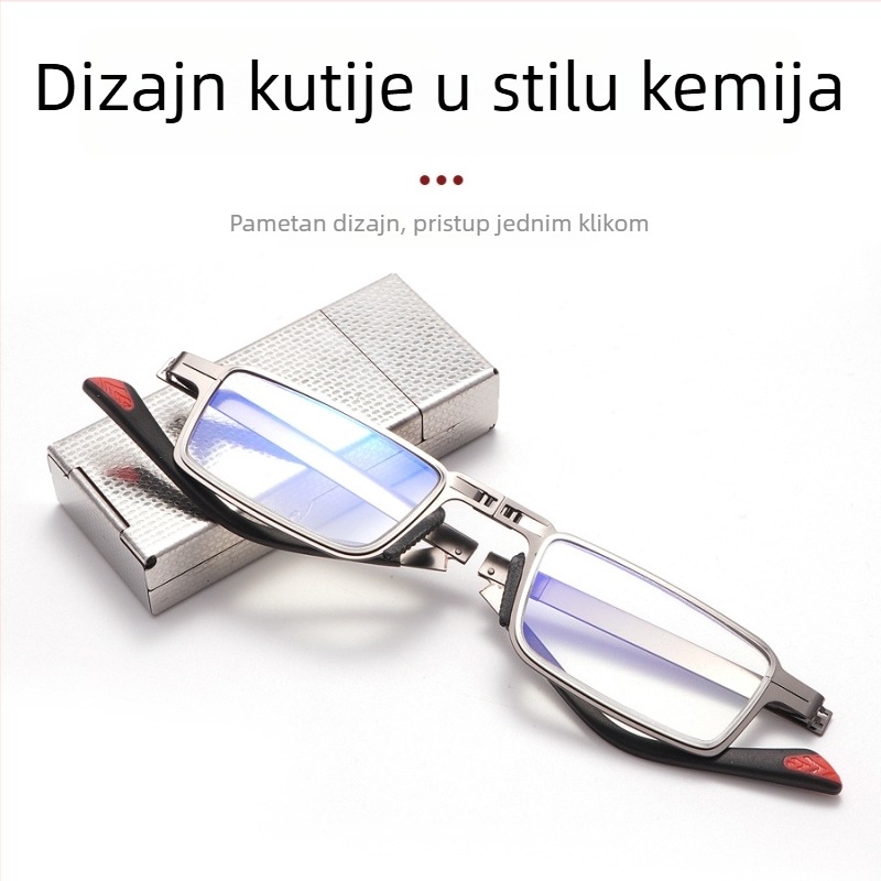 Presbiopijske naočale za čitanje, bez vijaka, sklopive – filtr svjetlosnog spektra, PC leće, puni okvir, kvadratni oblik
