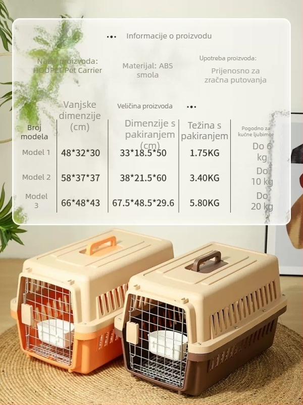 Prijenosni kut za mačke za putovanja, dimenzije 48x32x30 cm, PP+ABS konstrukcija