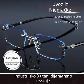 Bezramne naočale za čitanje, ultra lagane, PC leće protiv plavog svjetla, kvadratni oblik, proljeće 2024