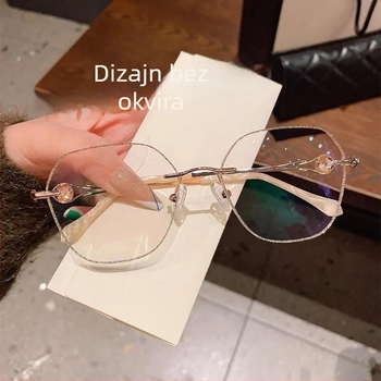 Ženske naočale za presbiopiju i kratkovidnost s zaštitom od plave svjetlosti, polygonalni dizajn, metalni okovi s dijamantima, PC leće, okvir TR + metal