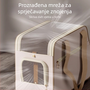 Hoopet torba za kućne ljubimce za mačke i male pse, nosiva crossbody torba, anti-stres dizajn, karikaturalni uzorak, materijali: ramie, karirano platno, teslin mreža