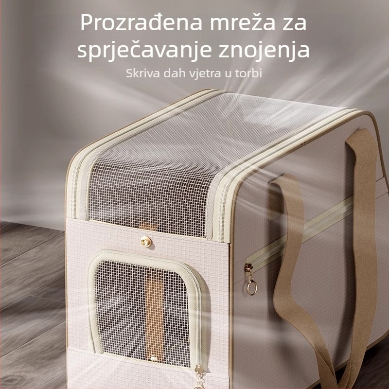 Hoopet torba za kućne ljubimce za mačke i male pse, nosiva crossbody torba, anti-stres dizajn, karikaturalni uzorak, materijali: ramie, karirano platno, teslin mreža