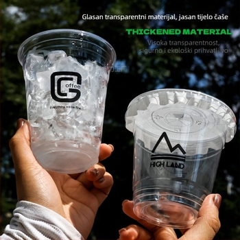 Jednokratna PET šalica za kavu s poklopcem, proziran plastični materijal, kapacitet 301–400 ml, okruglog oblika