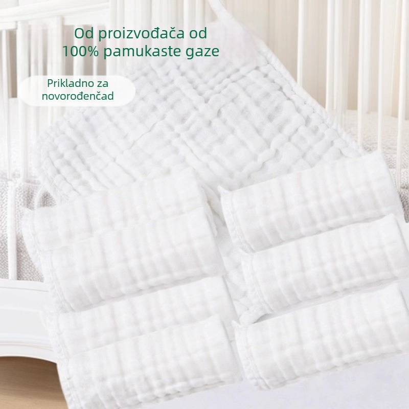 Bejbi ručnik za lice od čistog pamuka gaze, 120D vlakna, šiveno, 80–100 g, za bebe