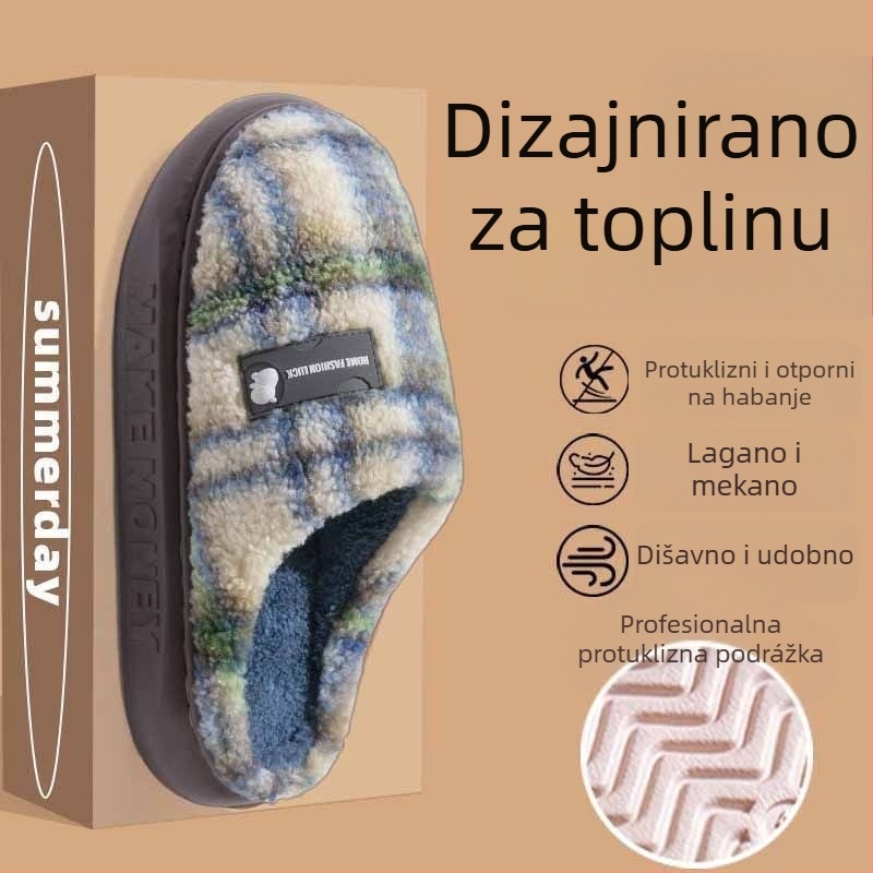 Zimske tople pliš papuče od pamuka za muškarce i žene, unutarnje papuče s debelim protukliznim potplatom