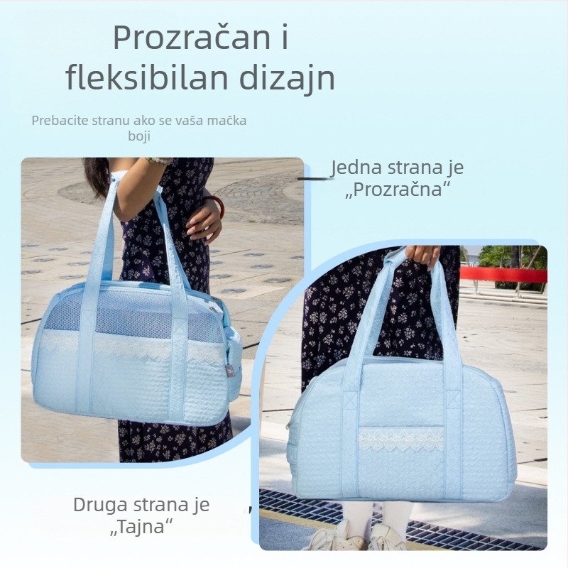 Torba za kućne ljubimce za mačke i male pse, čipkasti dizajn, prozračni poliester, nošenje preko ramena ili ručno (Poliester; Mačka 7 kg; Pas 6 kg; Jednostavan uzorak; Čvrstoća: srednja do mekana)