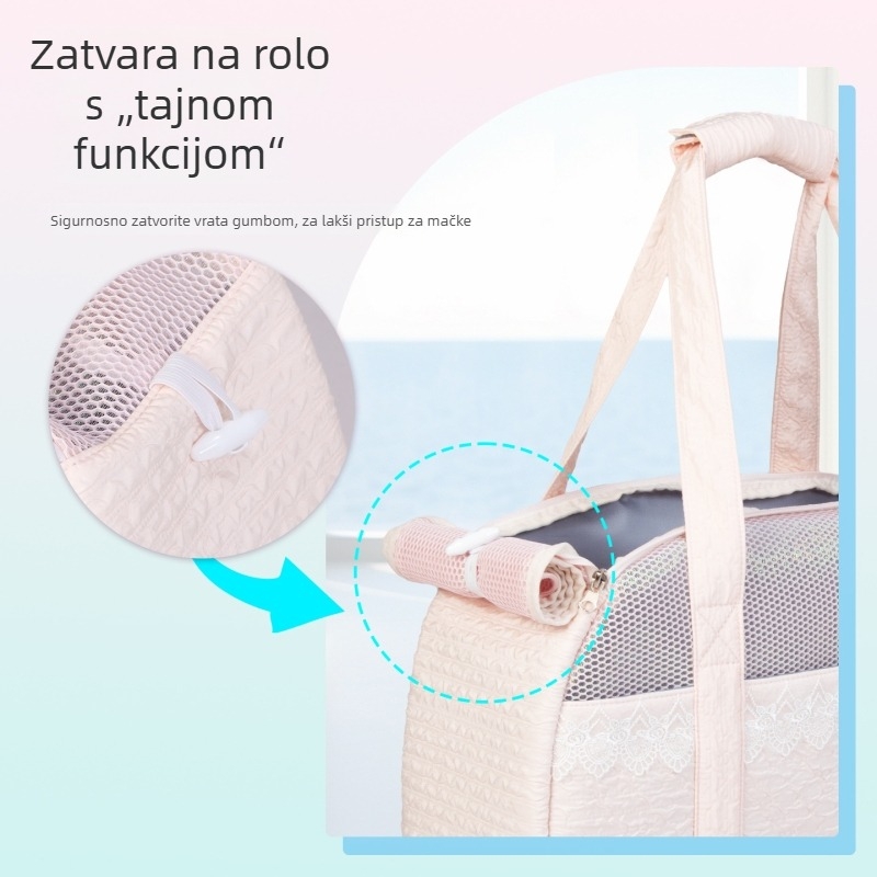 Torba za kućne ljubimce za mačke i male pse, čipkasti dizajn, prozračni poliester, nošenje preko ramena ili ručno (Poliester; Mačka 7 kg; Pas 6 kg; Jednostavan uzorak; Čvrstoća: srednja do mekana)