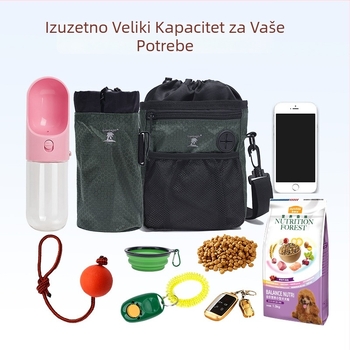 Torba za obuku pasa — najlon, mekana, jednobojna, kapacitet za pseću hranu, vrećice za izmet i telefon; podrijetlo Guangdong; licencirana privatna etiketa.
