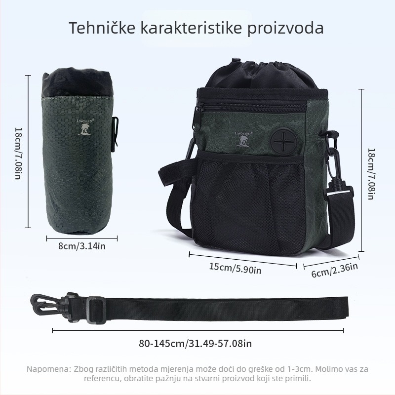 Torba za obuku pasa — najlon, mekana, jednobojna, kapacitet za pseću hranu, vrećice za izmet i telefon; podrijetlo Guangdong; licencirana privatna etiketa.