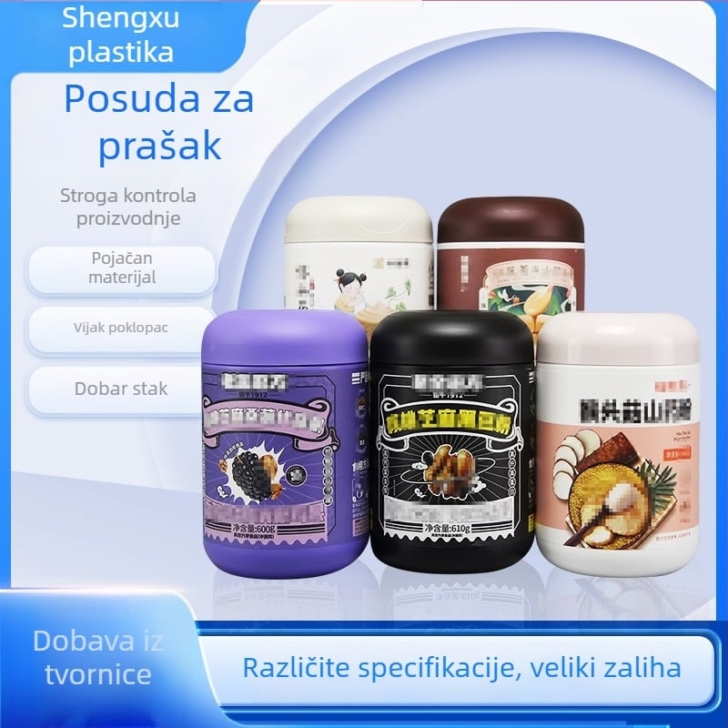 HDPE plastična posuda za prah s poklopcem, kapacitet 600 ml, prilagođeno obrade, tiskani logotip, pogodna za prah