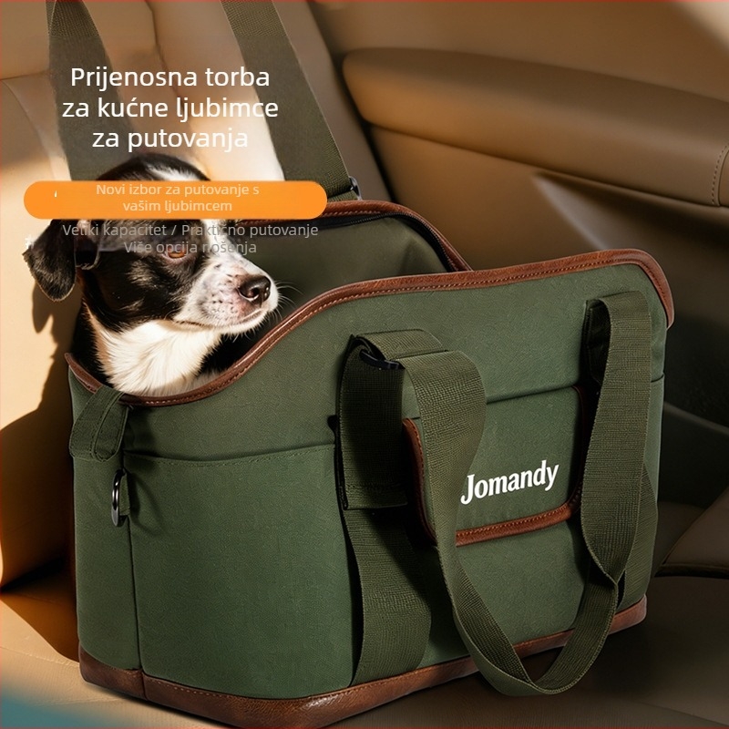 Torba za prijevoz psa u automobilu – prenosna, prozračna; ručni i rameni crossbody stil; poliester; za pse iznad 7 kg