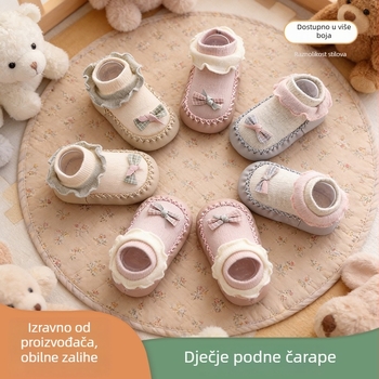 Dječje podne čarape za hodanje, protuklizne mekane đonove, ukrašene mašnicom, unutarnje cipele za proljeće i jesen, unisex