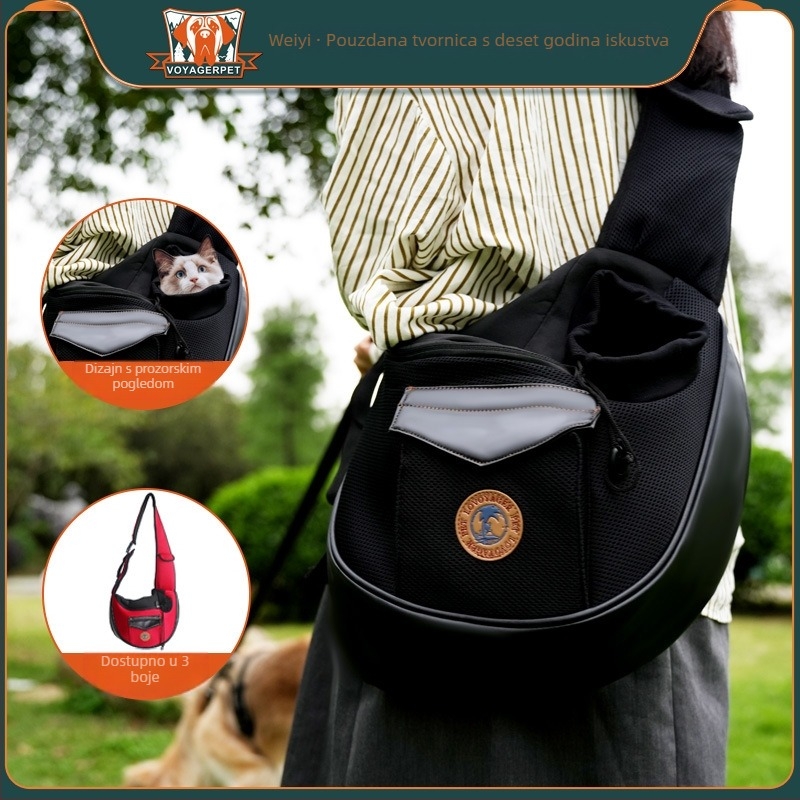 Crossbody torba za mačke i pse, platno, kapacitet do 10 kg, uzorak sendvič mreže, srednja mekoća