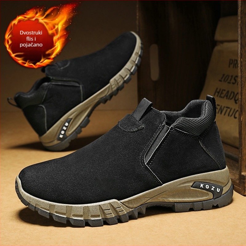 Muške jesensko-zimske outdoor cipele PU gornji dio, fleece podstava, prozračne, šivena potplat, debeli pet 3–5 cm