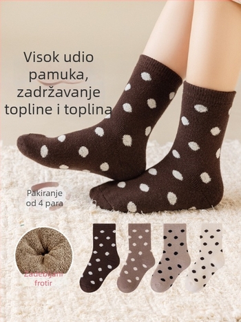 Čarape za djevojčice u korejskom stilu s točkicama, debele, s flisom, srednje visine, zimske