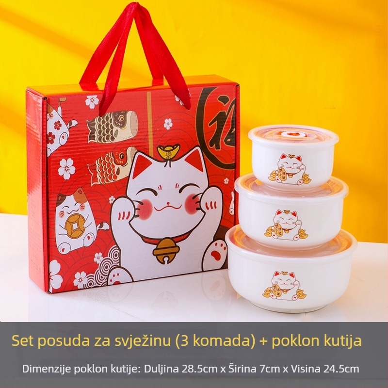 Ceramički trodijelni set zdjela za čuvanje svježine sa zatvorenim posudama u poklon kutiji – pogodna za vjenčanja, rođendane i useljenje.