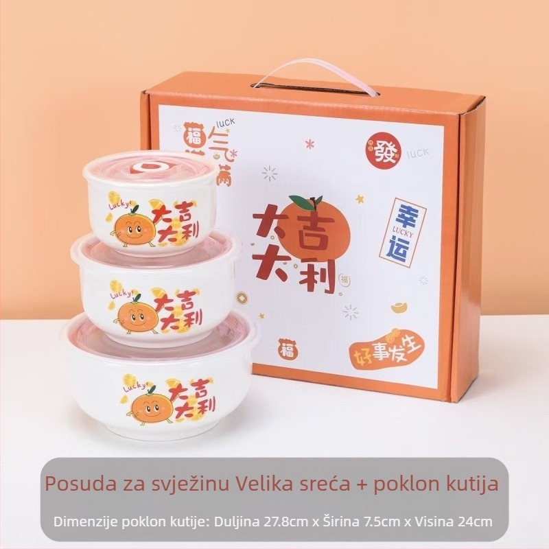 Ceramički trodijelni set zdjela za čuvanje svježine sa zatvorenim posudama u poklon kutiji – pogodna za vjenčanja, rođendane i useljenje.