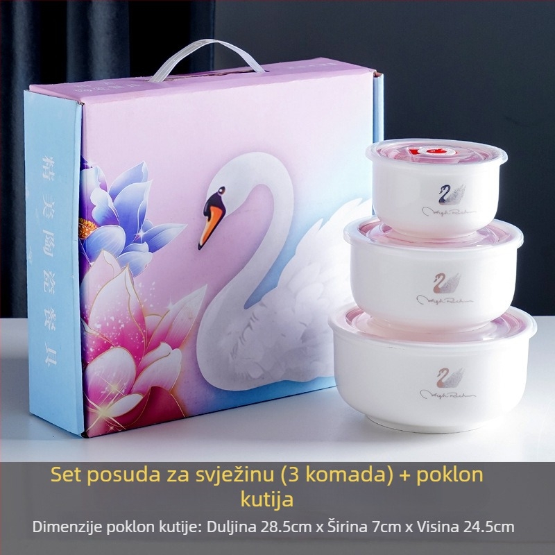 Ceramički trodijelni set zdjela za čuvanje svježine sa zatvorenim posudama u poklon kutiji – pogodna za vjenčanja, rođendane i useljenje.