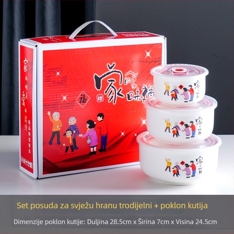 Ceramički trodijelni set zdjela za čuvanje svježine sa zatvorenim posudama u poklon kutiji – pogodna za vjenčanja, rođendane i useljenje.