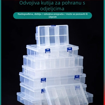 Višedjelna prozirna plastična kutija za elektroničke komponente i sitne vijake s pregradama