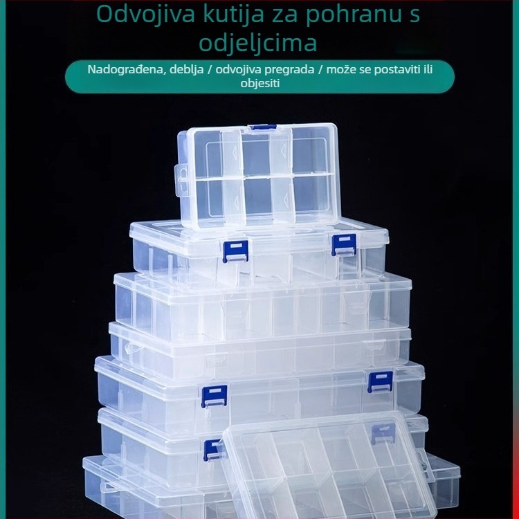 Višedjelna prozirna plastična kutija za elektroničke komponente i sitne vijake s pregradama