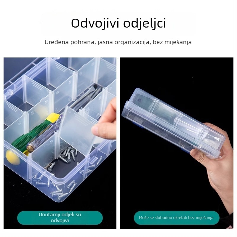 Višedjelna prozirna plastična kutija za elektroničke komponente i sitne vijake s pregradama