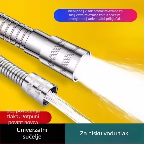 Tuš cijev visokog protoka, univerzalni tlak, ojačana od nehrđajućeg čelika, spoj na mlaznicu (Model WSY-100951; Materijal: nehrđajući čelik; Nazivni tlak: 10 MPa; Radna temperatura: 0–90°C; Ugradnja: ručna)