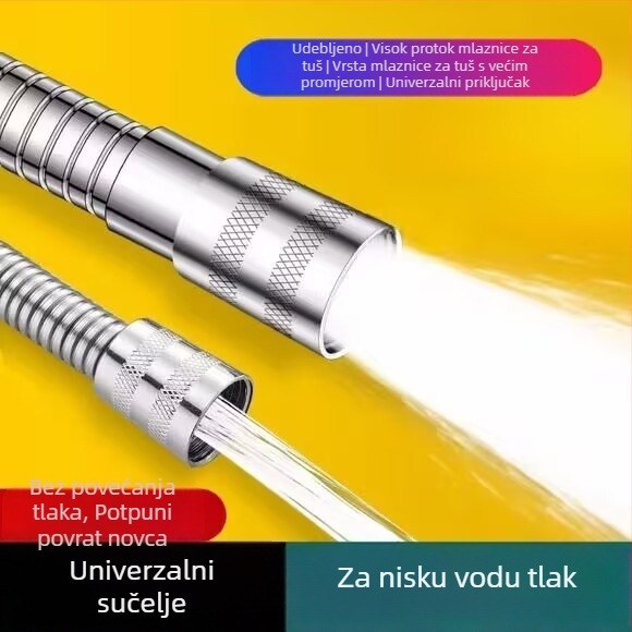 Tuš cijev visokog protoka, univerzalni tlak, ojačana od nehrđajućeg čelika, spoj na mlaznicu (Model WSY-100951; Materijal: nehrđajući čelik; Nazivni tlak: 10 MPa; Radna temperatura: 0–90°C; Ugradnja: ručna)