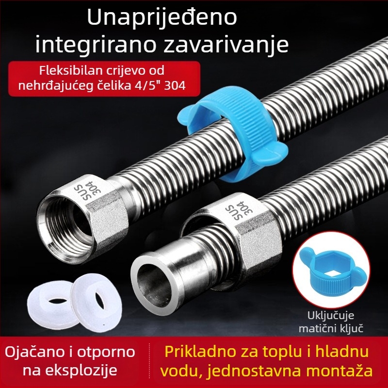 304 nehrđajući čelik fleksibilna spiralna cijev za dovod vode u toaletni bojler, navojno spoj, visok tlak, -20 do 180°C, model YR181013