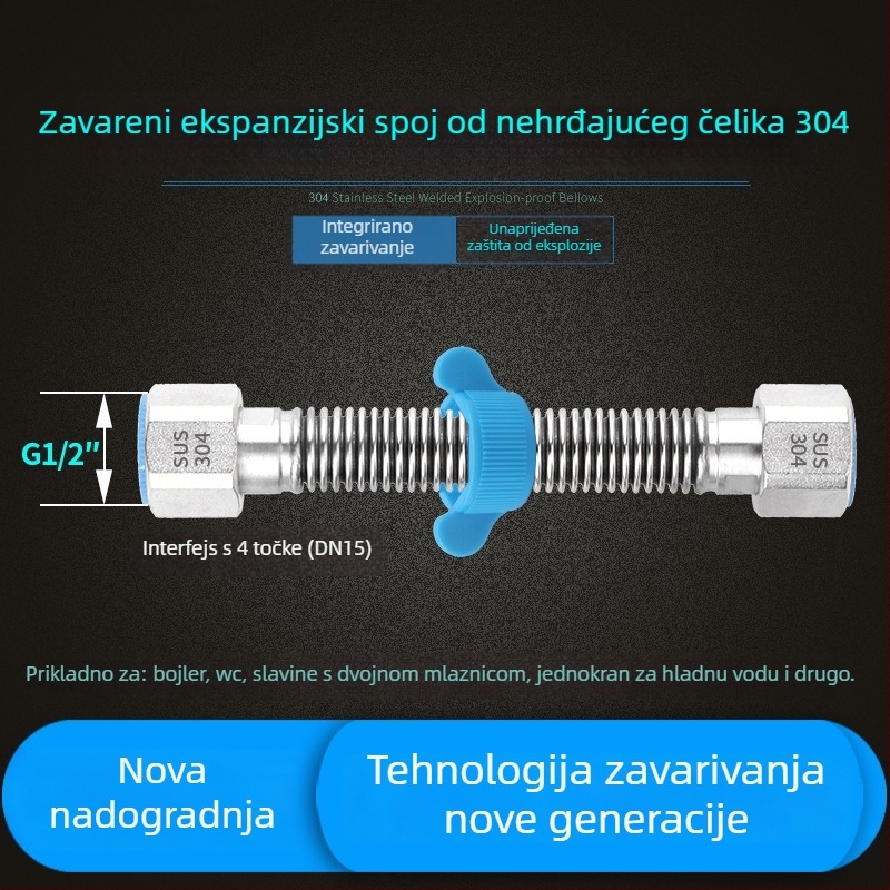 304 nehrđajući čelik fleksibilna spiralna cijev za dovod vode u toaletni bojler, navojno spoj, visok tlak, -20 do 180°C, model YR181013