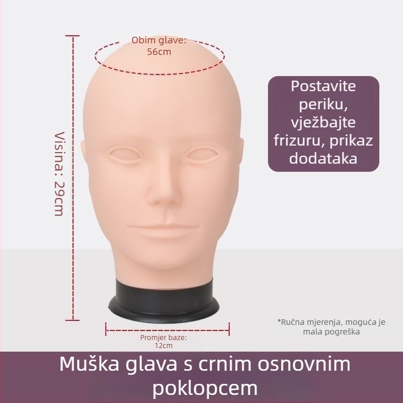 Model glave za periku - duga ravna kosa s pramenom, svilenkasta kosa, može se bojiti ili kovrčati