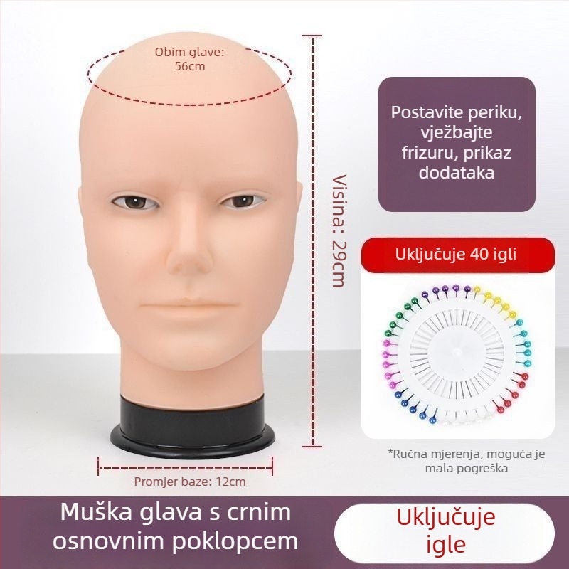 Model glave za periku - duga ravna kosa s pramenom, svilenkasta kosa, može se bojiti ili kovrčati