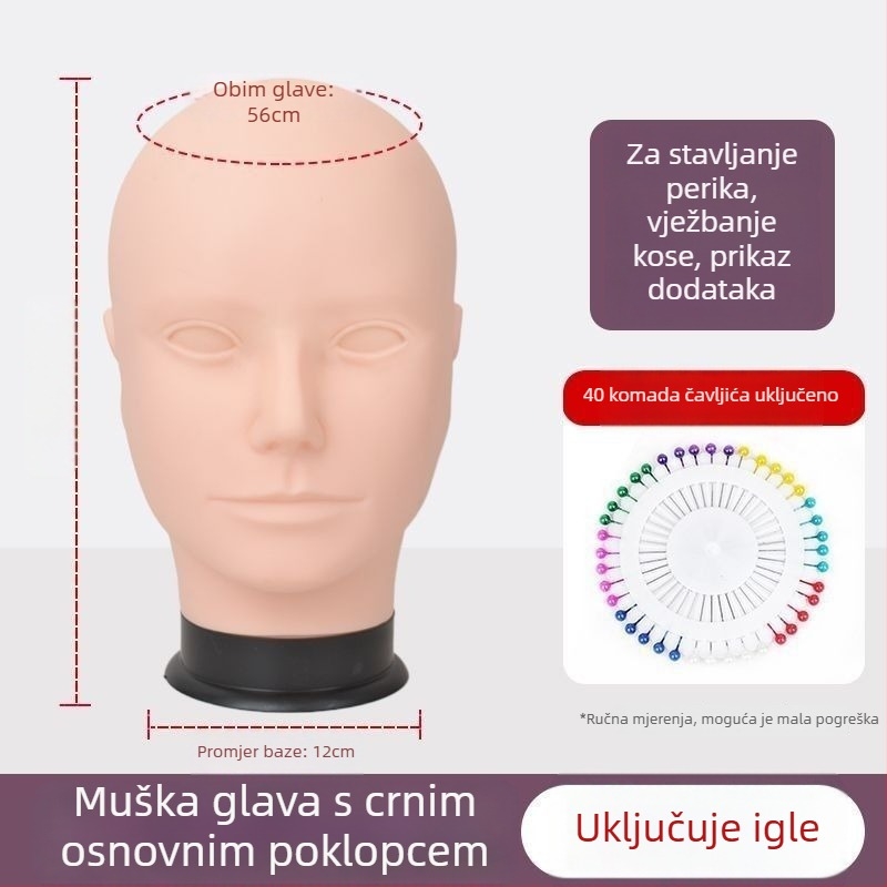 Model glave za periku - duga ravna kosa s pramenom, svilenkasta kosa, može se bojiti ili kovrčati