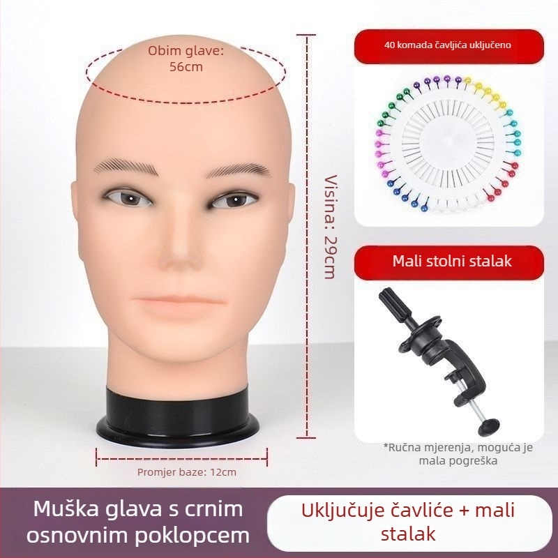 Model glave za periku - duga ravna kosa s pramenom, svilenkasta kosa, može se bojiti ili kovrčati