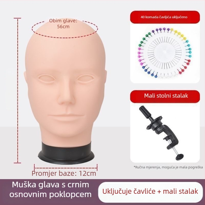 Model glave za periku - duga ravna kosa s pramenom, svilenkasta kosa, može se bojiti ili kovrčati