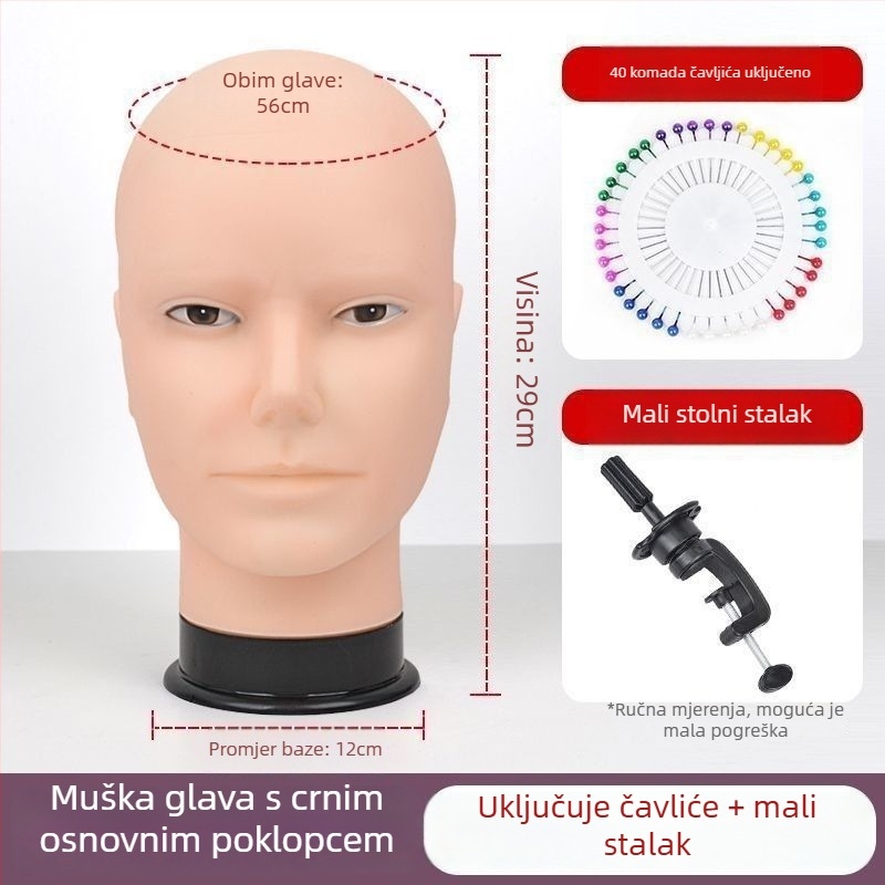 Model glave za periku - duga ravna kosa s pramenom, svilenkasta kosa, može se bojiti ili kovrčati