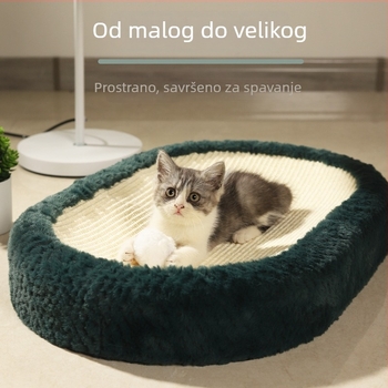 Brushi gnijezdo za kućne ljubimce sa sisalnom užadi za grebanje i plišanim unutarnjim dijelom, ovalni oblik, otporno na habanje za pse