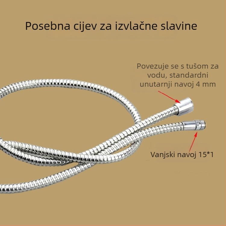 Kuhinjski izvlačni špricanje crijevo, nehrđajući čelik s bakrenim jezgrom, vijčana instalacija, model BNL-0121, nazivni tlak 10