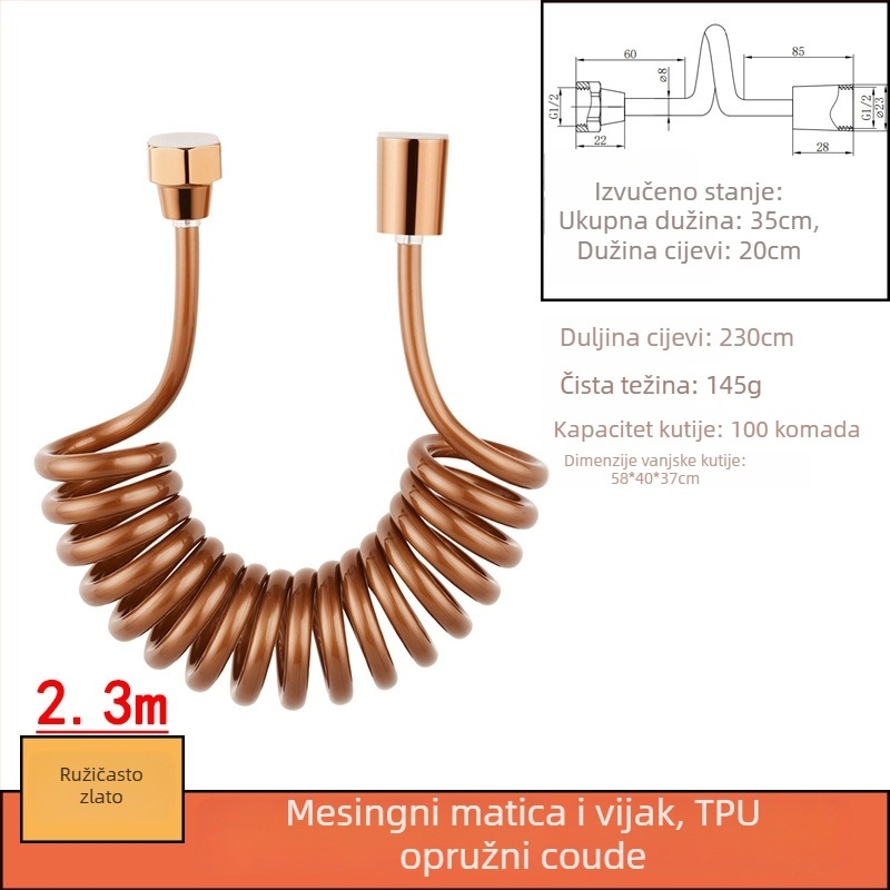 TPU opružni teleskopski vodovodni crijevo, model RG010131-23, nazivni tlak 15 kg, radna temperatura 0–90°C, navojni priključak