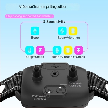 Ovratnik za obuku pasa s glasovno aktiviranim sredstvom protiv lajanja — elektronički šok, plastična konstrukcija