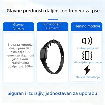 Patentirani višenamjenski uređaj za dresuru pasa s daljinskim upravljačem, protiv lajanja i ugriza, dvostruka kontrola