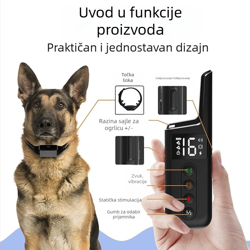 Patentirani višenamjenski uređaj za dresuru pasa s daljinskim upravljačem, protiv lajanja i ugriza, dvostruka kontrola