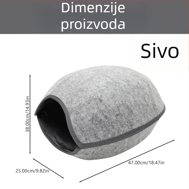 Jaje oblikovano mačje gnijezdo od filca, potpuno zatvoreno, uklonjivo i za pranje, zimsko toplo