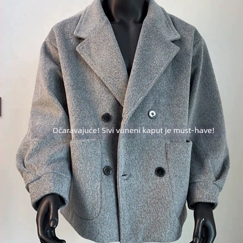 Kaput, labav kroj, dvostruko kopčanje, ovratnik tipa sako, zimski debeli, korejski stil