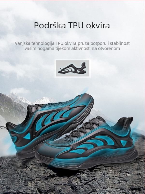 Unisex outdoor trening tenisice - gornji dio od prave kože + mreža, EVA srednji potplat, EVA potplat, protuklizne, niski profil, prednje vezivanje