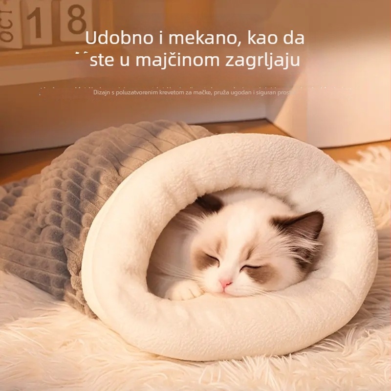 Mačje gnijezdo za spavanje s pola otvorom – toplo, unutarnja upotreba, sve sezone