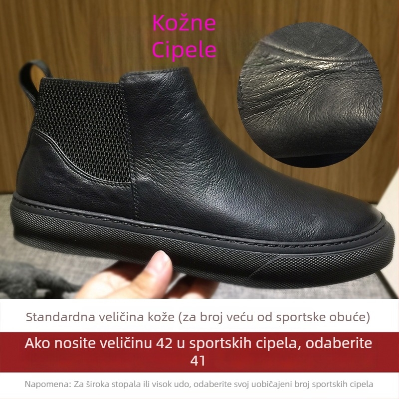 Muške Chelsea čizme od prave kože, bez vezivanja, okrugli vrh, gumena potplata, srednja visina pete 3–5 cm